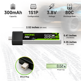 5 x OVONIC 3.8V 80C 300mAh 1S Lipo Battery High Voltage with BT2.0 Plug